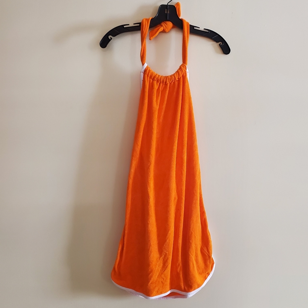 Urban Outfitters Halter Tied Mini Terry Towel Orange Retro Style Dress Size L - Picture 2 of 10